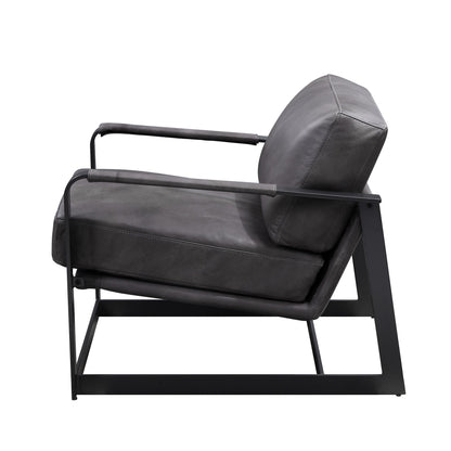 Esin Accent Chair, Gray Top Grain Leather & Black Finish