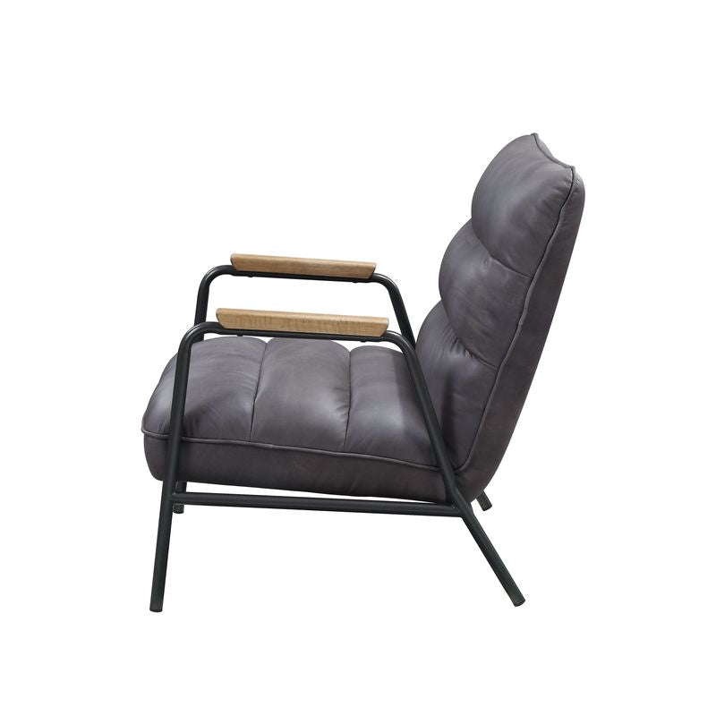 estrella accent chair, gray top grain leather & matt iron finish