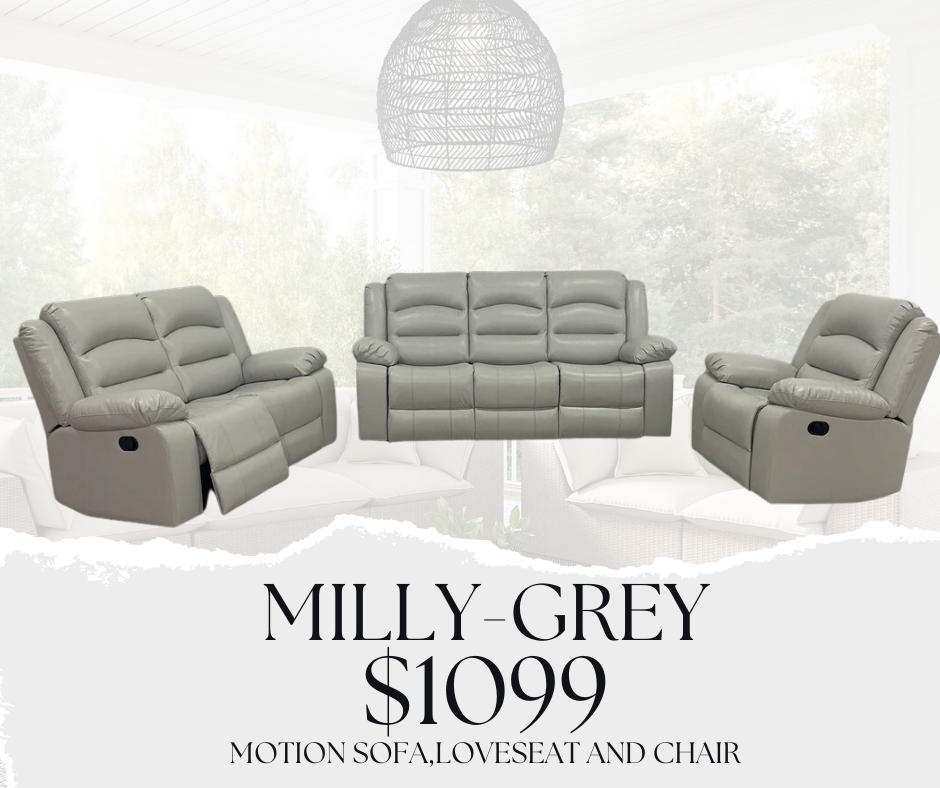 milly reclining sofa & loveseat -gray