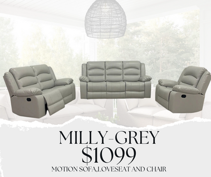 Milly Reclining Sofa & Loveseat -Gray