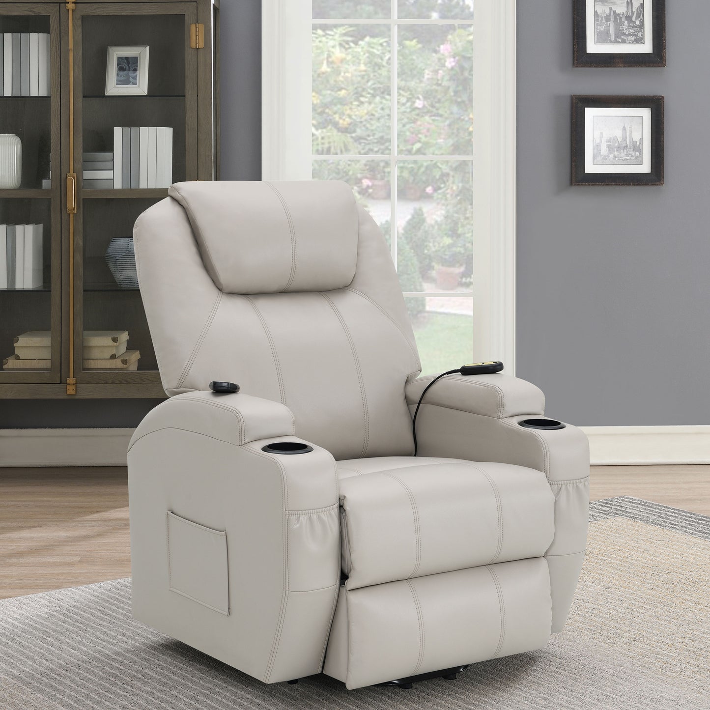 appledale upholstered power lift massage recliner champagne