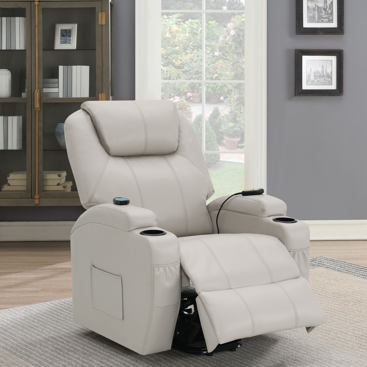 appledale upholstered power lift massage recliner champagne