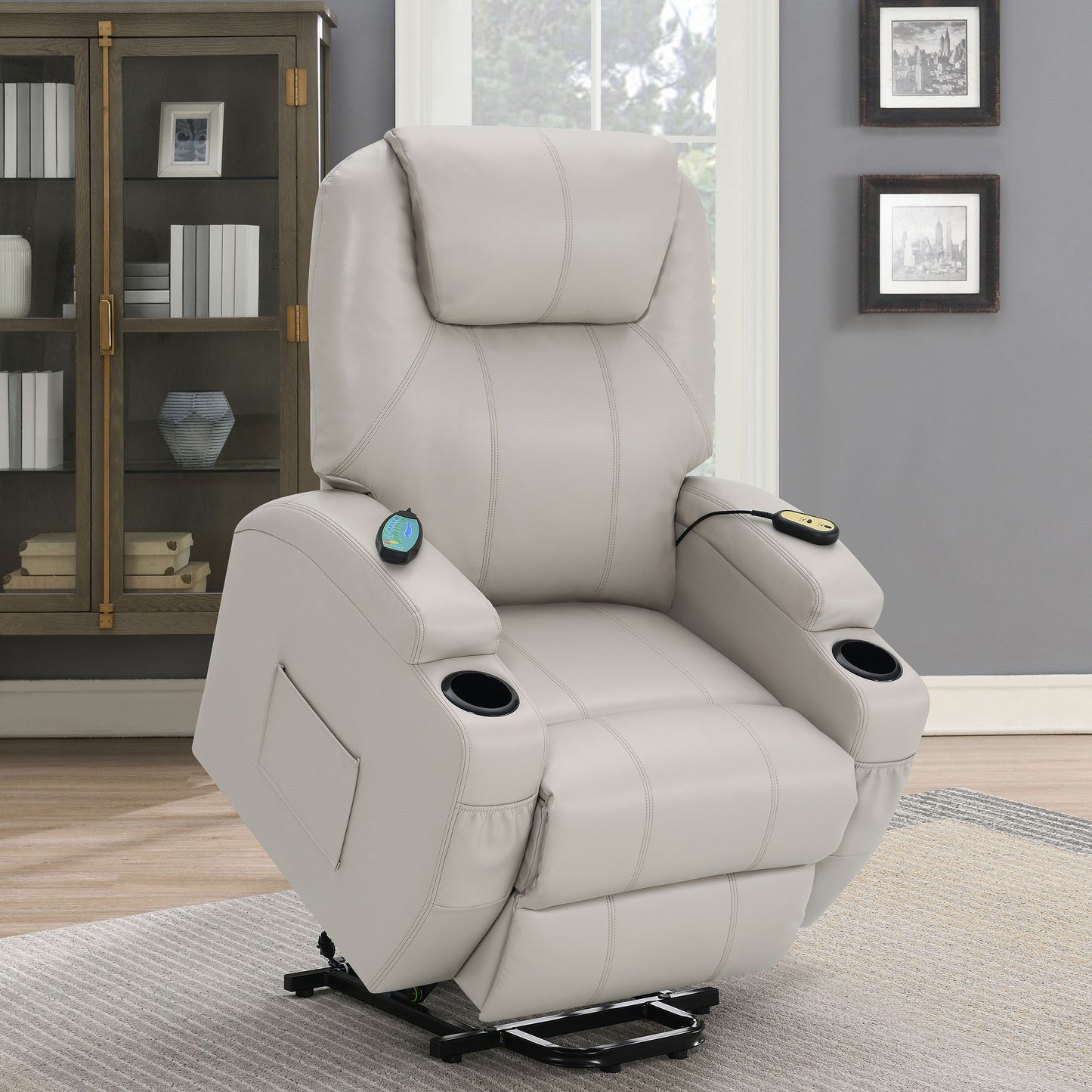 appledale upholstered power lift massage recliner champagne