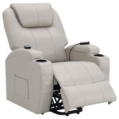 Appledale Upholstered Power Lift Massage Recliner Champagne