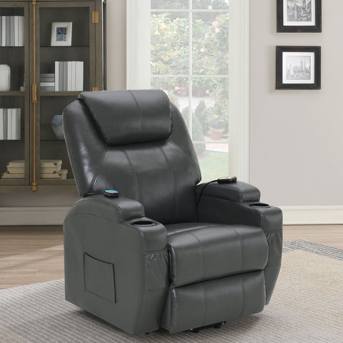 Dempsy Upholstered Power Lift Massage Recliner Charcoal GreyCharcoal Grey