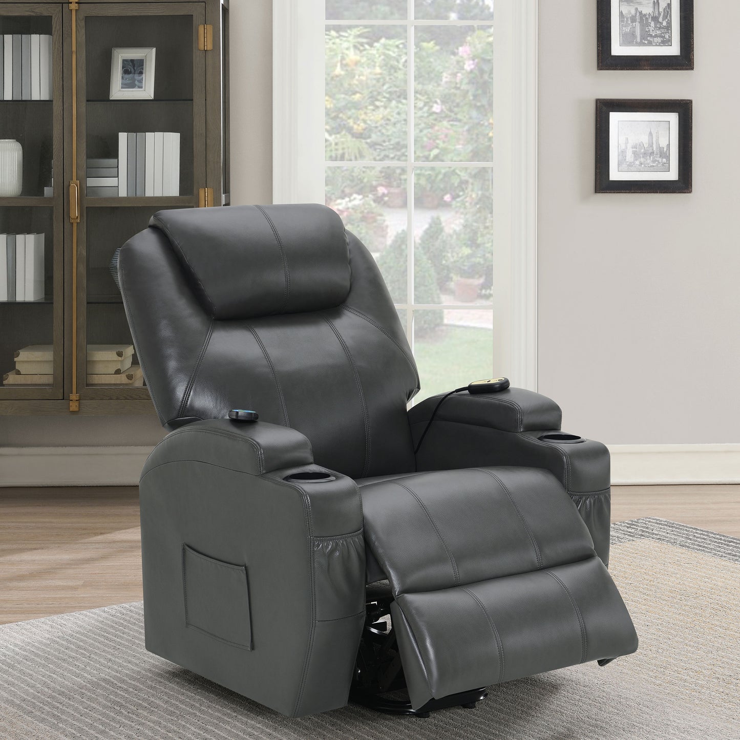 appledale upholstered power lift massage recliner charcoal grey