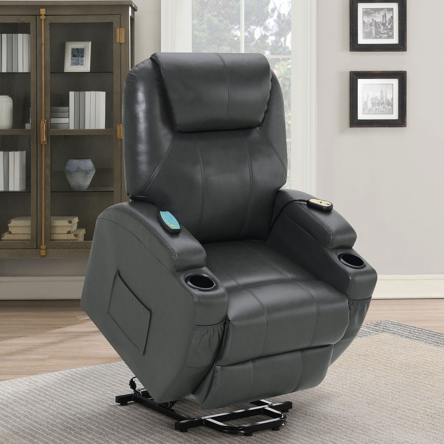 appledale upholstered power lift massage recliner charcoal grey