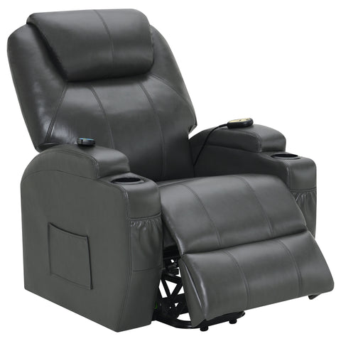 Dempsy Upholstered Power Lift Massage Recliner Charcoal GreyCharcoal Grey