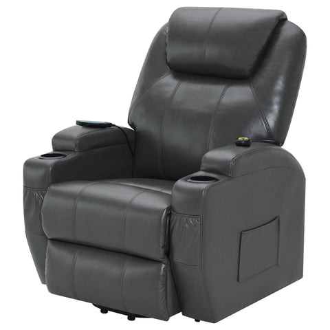 Dempsy Upholstered Power Lift Massage Recliner Charcoal GreyCharcoal Grey