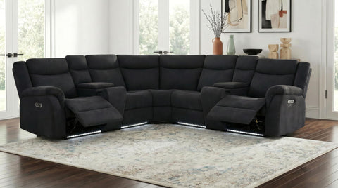 Pastrana Upholstered Power Reclining Sectional Sofa Steel Grey