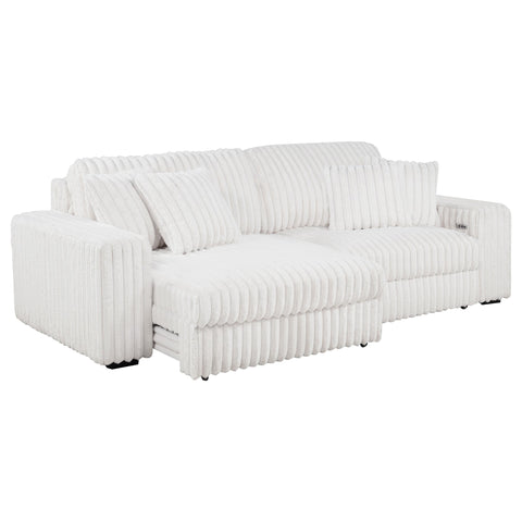 Laughton Corduroy Upholstered Dual Power Chaise Sofa Ivory