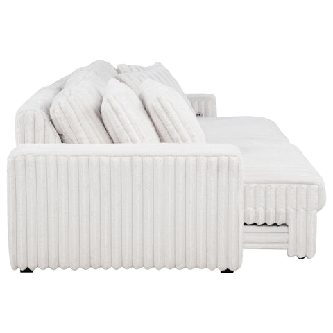 Laughton Corduroy Upholstered Dual Power Chaise Sofa Ivory