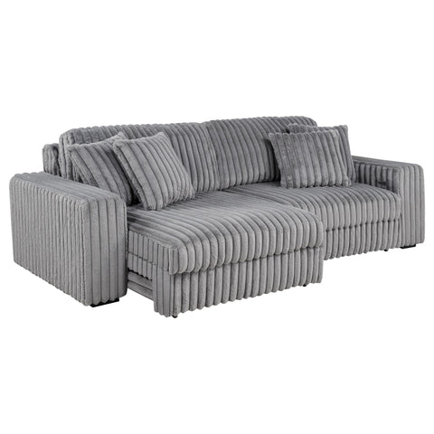 Laughton Corduroy Upholstered Dual Power Chaise Sofa Grey
