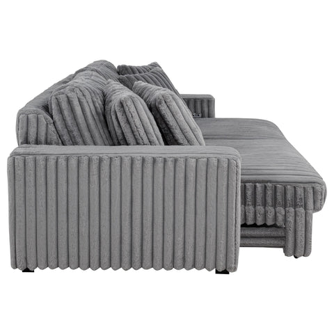 Laughton Corduroy Upholstered Dual Power Chaise Sofa Grey