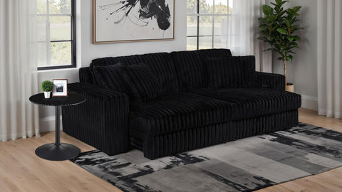 Laughton Corduroy Upholstered Dual Power Chaise Sofa Black