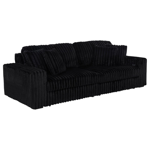 Laughton Corduroy Upholstered Dual Power Chaise Sofa Black