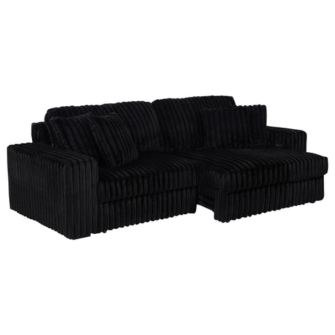 Laughton Corduroy Upholstered Dual Power Chaise Sofa Black