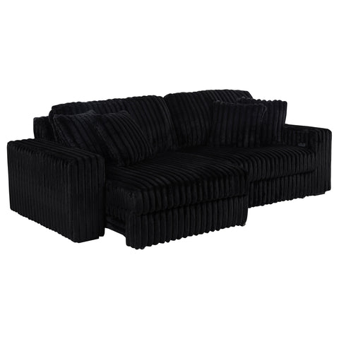 Laughton Corduroy Upholstered Dual Power Chaise Sofa Black