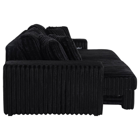 Laughton Corduroy Upholstered Dual Power Chaise Sofa Black