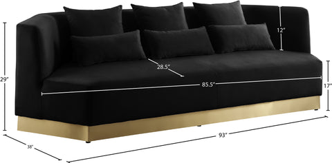 Prescott 93" Black Velvet Upholstered Sofa, 1 Piece