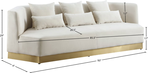Prescott 93" Cream Velvet Upholstered Sofa, 1 Piece