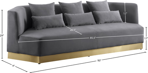 Prescott 93" Grey Velvet Upholstered Sofa, 1 Piece