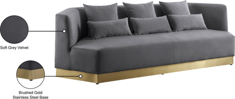 Prescott 93" Grey Velvet Upholstered Sofa, 1 Piece