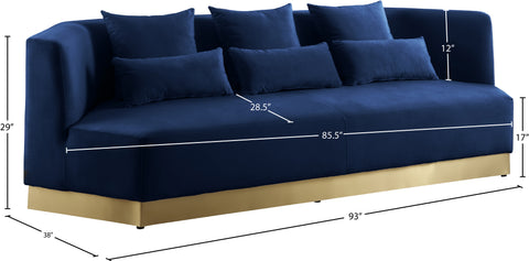 Prescott 93" Navy Velvet Upholstered Sofa, 1 Piece