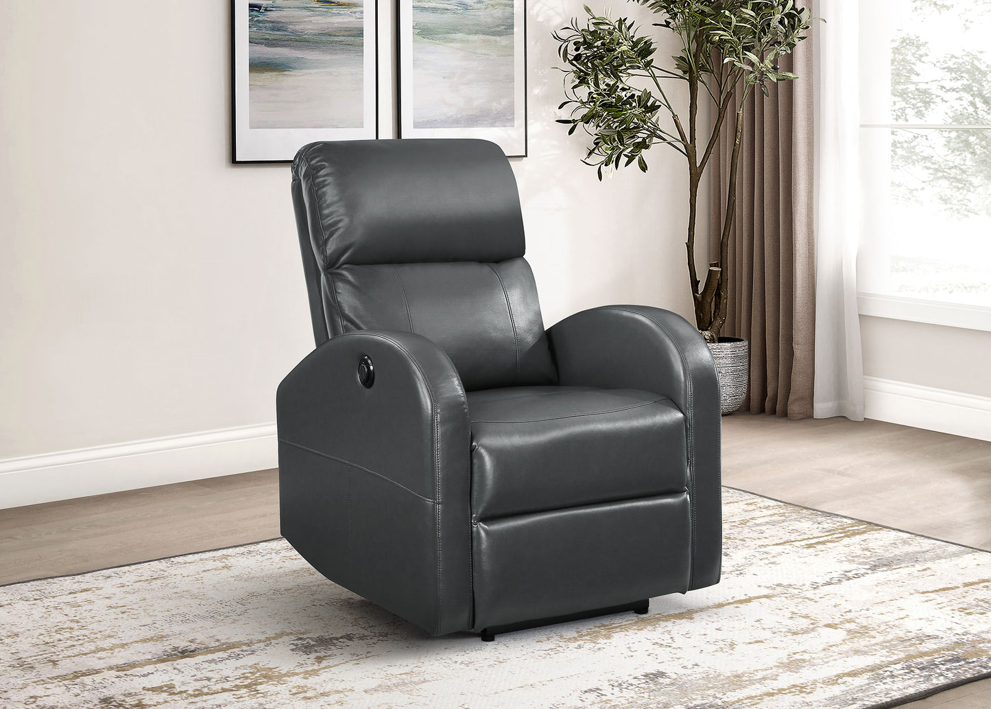 edie upholstered power recliner chair grey