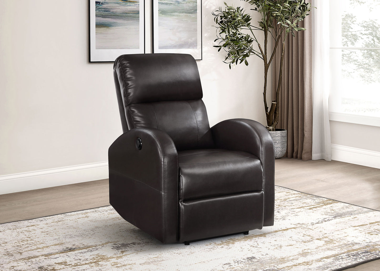 edie upholstered power recliner chair brown