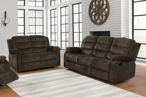 Alyssum 2-piece Upholstered Reclining Sofa Set Olive BrownOlive Brown