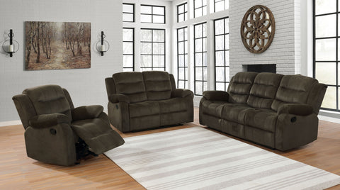 Alyssum 3-piece Upholstered Reclining Sofa Set Olive BrownOlive Brown
