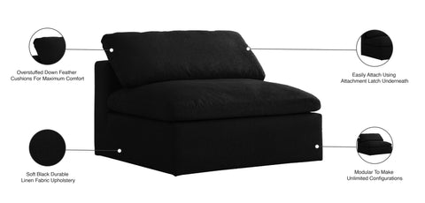 Damian Black Linen Textured Fabric Deluxe Comfort Modular Armless Chair Armless