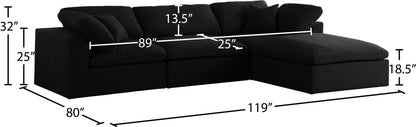 Damian Black Linen Textured Fabric Deluxe Comfort Modular Sectional Sec4A