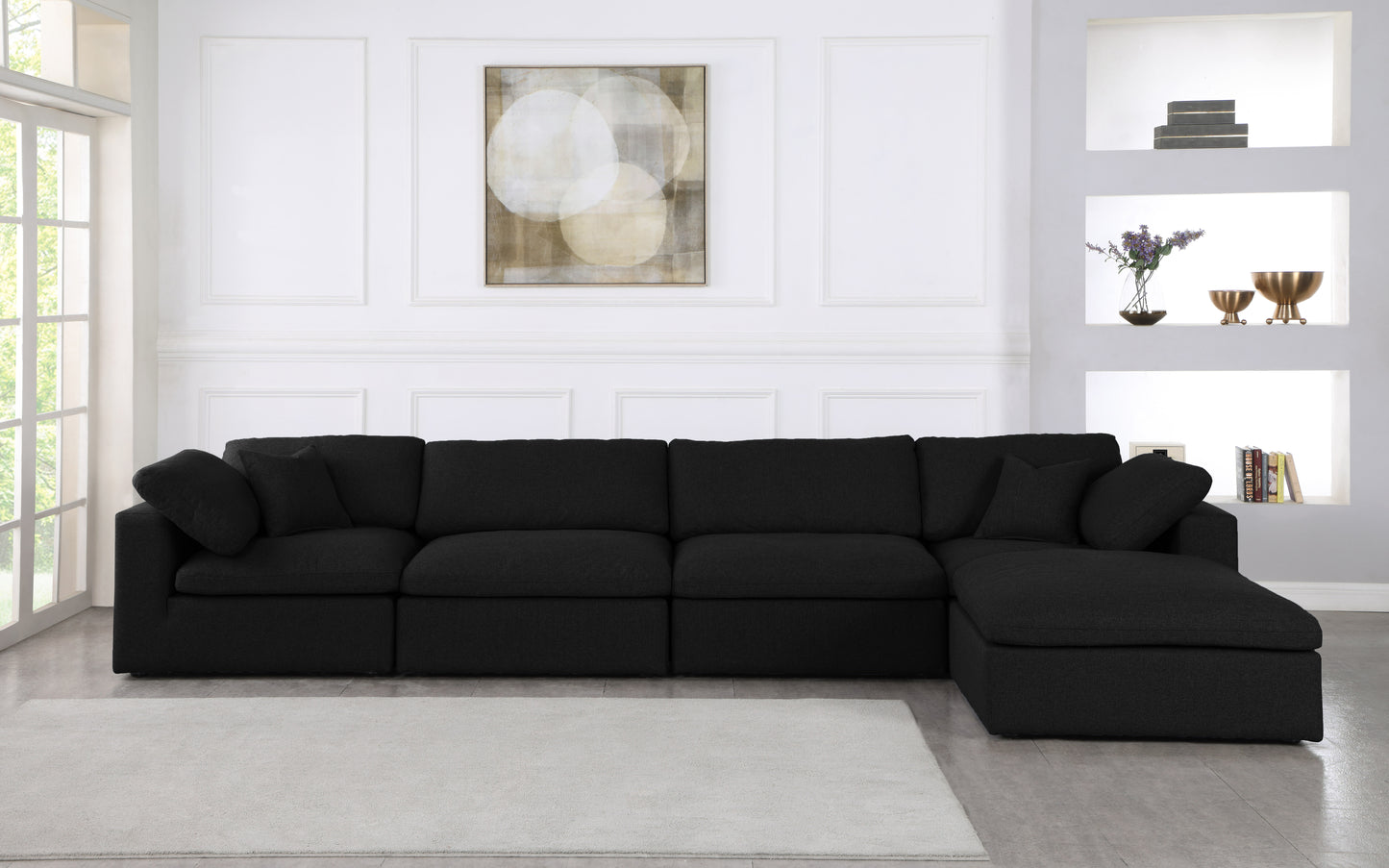 damian black linen textured fabric deluxe comfort modular sectional sec5a