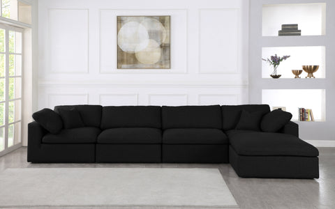 Damian Black Linen Textured Fabric Deluxe Comfort Modular Sectional Sec5A