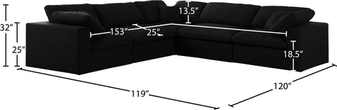 Damian Black Linen Textured Fabric Deluxe Comfort Modular Sectional Sec5C