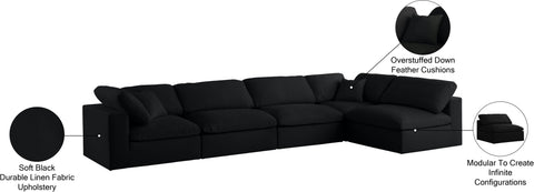 Damian Black Linen Textured Fabric Deluxe Comfort Modular Sectional Sec5D