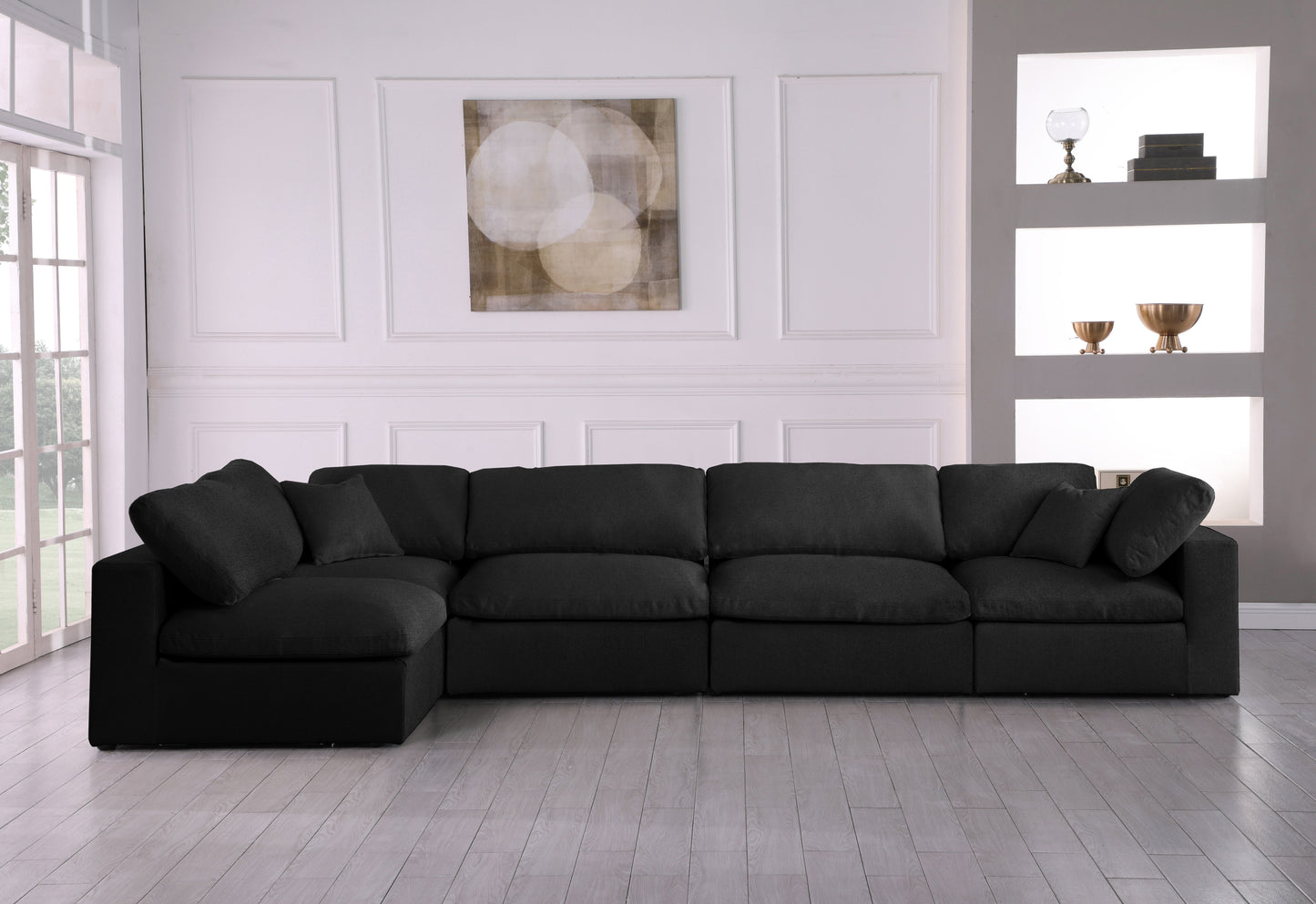 damian black linen textured fabric deluxe comfort modular sectional sec5d