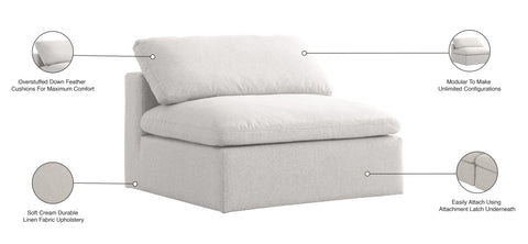 Damian Cream Linen Textured Fabric Deluxe Comfort Modular Armless Chair Armless