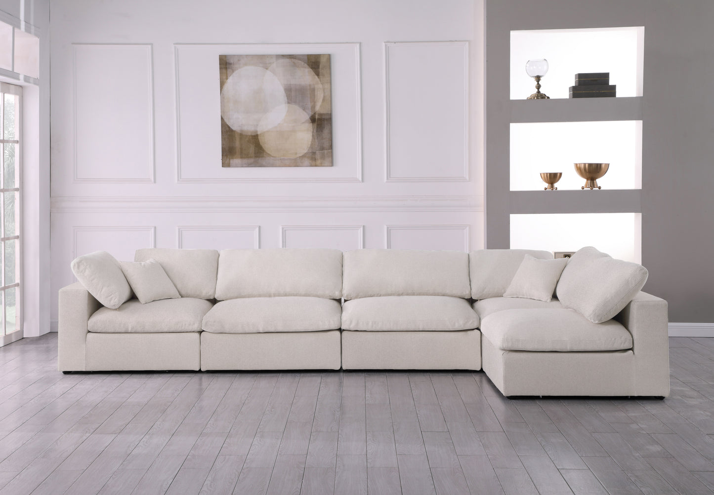 damian cream linen textured fabric deluxe comfort modular sectional sec5d