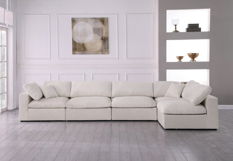 Damian Cream Linen Textured Fabric Deluxe Comfort Modular Sectional Sec5D