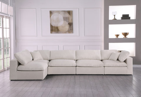 Damian Cream Linen Textured Fabric Deluxe Comfort Modular Sectional Sec5D