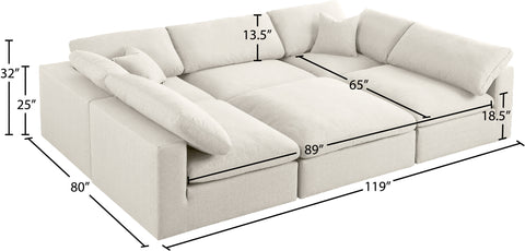 Damian Cream Linen Textured Fabric Deluxe Comfort Modular Sectional Sec6C