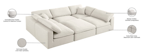 Damian Cream Linen Textured Fabric Deluxe Comfort Modular Sectional Sec6C