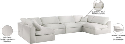 Damian Cream Linen Textured Fabric Deluxe Comfort Modular Sectional Sec6D