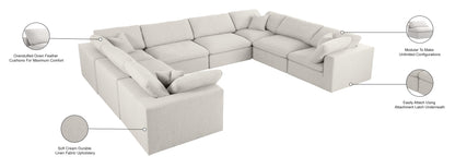 Damian Cream Linen Textured Fabric Deluxe Comfort Modular Sectional Sec8A