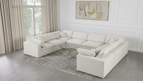 Camden 158" Cream Linen Textured Fabric Upholstered Deluxe Comfort Sectional, 8-Piece
