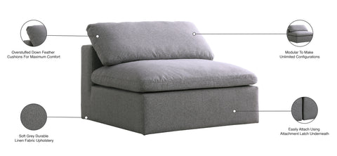 Damian Grey Linen Textured Fabric Deluxe Comfort Modular Armless Chair Armless