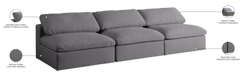 Damian Grey Linen Textured Fabric Deluxe Comfort Modular Armless Sofa S117